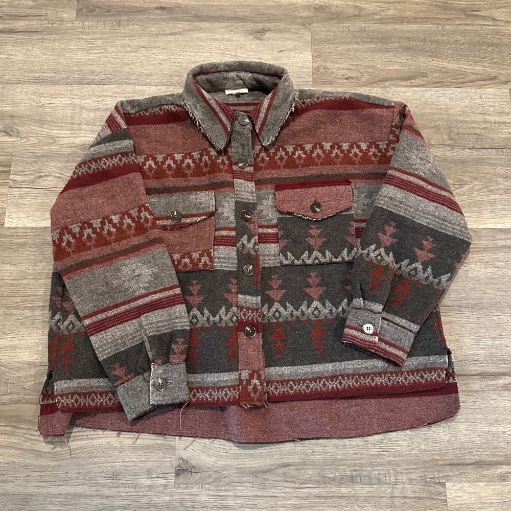 La Miel Shacket Southwestern Aztec Print Flannel Shirt Jacket Button Front M
